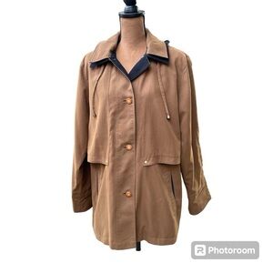 Casual Island Brown / Black Mid-Weight Rain Jacket Coat with Removable Hood Sz M